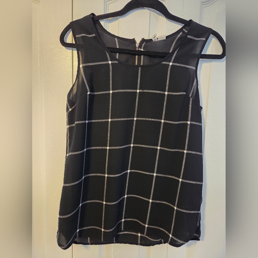 Japna Black and White Grid Sleeveless Blouse